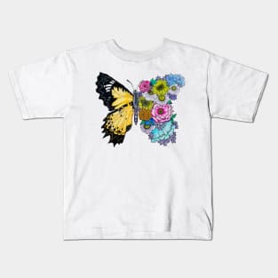 beautiful floral butterfly hand drown Kids T-Shirt